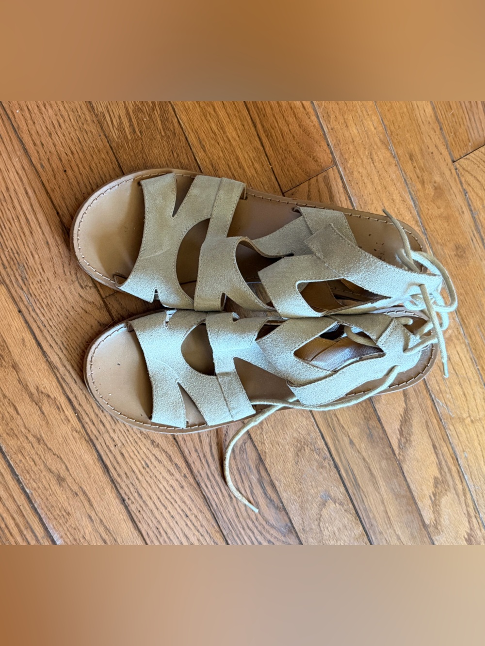Lace-Up Gladiator Sandals in Light Beige